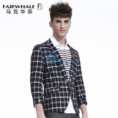 馬克華菲男裝時尚格紋英倫風(fēng)休閑西服外套7111051101 099黑色 165/S圖片